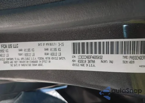 2015 Chrysler 200 Limited z USA, uszkodzony, nr VIN 1C3CCCAB3FN695032